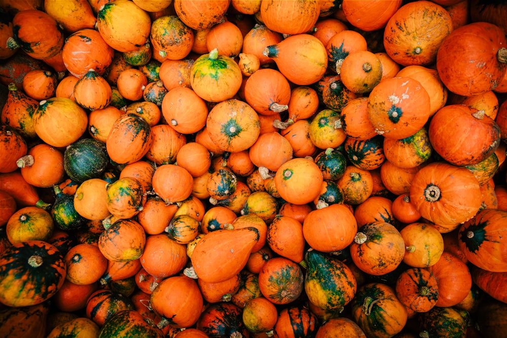 a large pile of oranges and other fruits