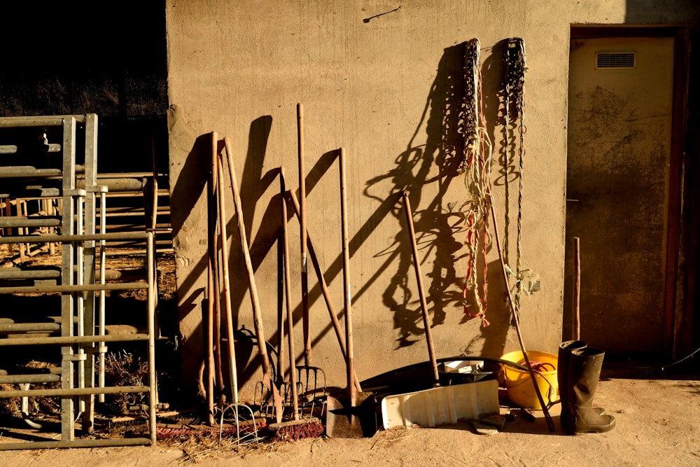 a building with a bunch of metal items in front of it