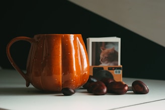A cheerful mug with a pet photo, placed next to a steaming cup of coffee