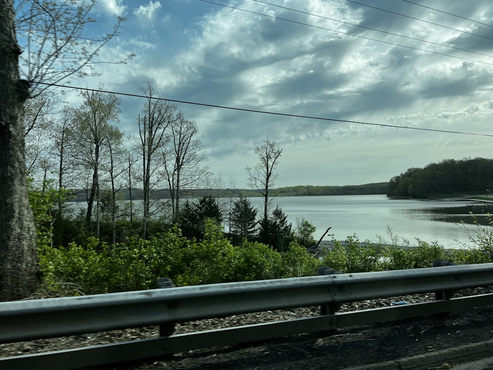 a view of a body of water from a train