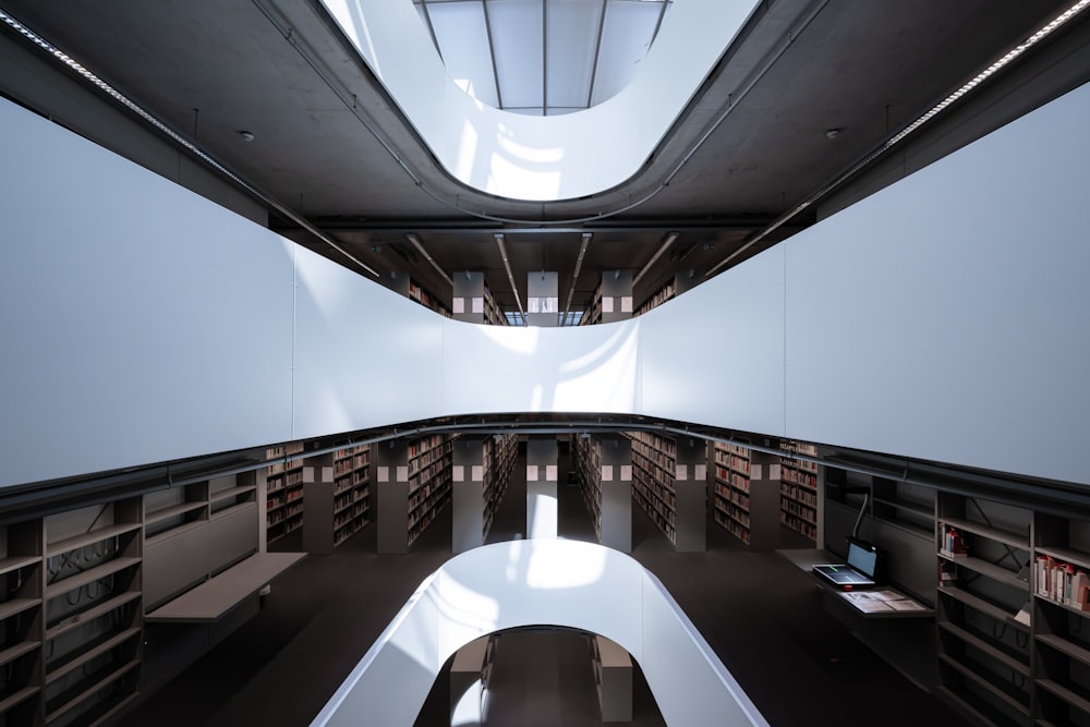 a room with a lot of books on shelves