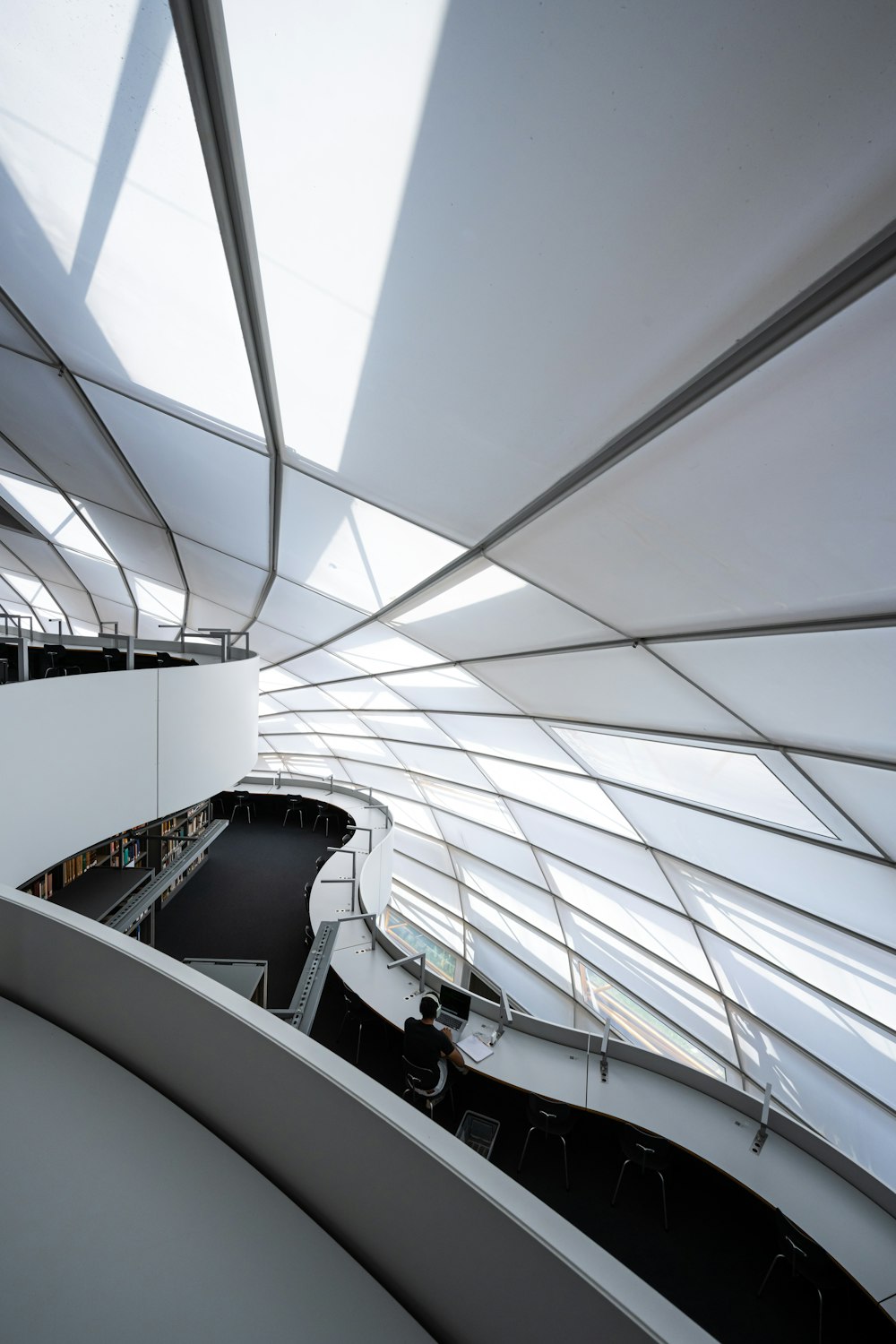 a view from the top of a building looking down at the ceiling