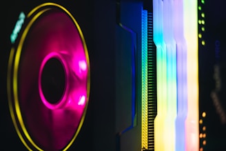 Close-up of high-end gaming PC components with RGB lighting.