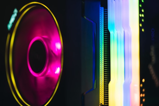 Close-up of high-end gaming PC components with RGB lighting.