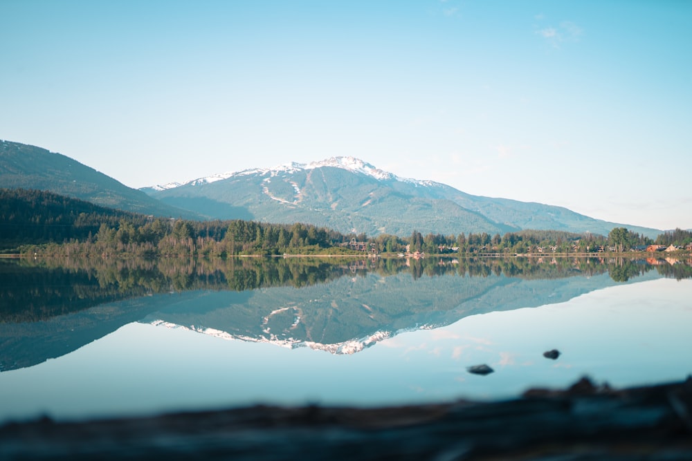 a lake with a mountain in the background