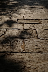 Patterned stone walkway freshly installed with clean edges and natural tones.