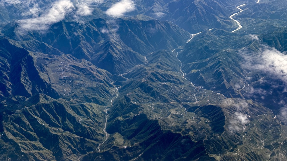 a view of a mountain range from an airplane