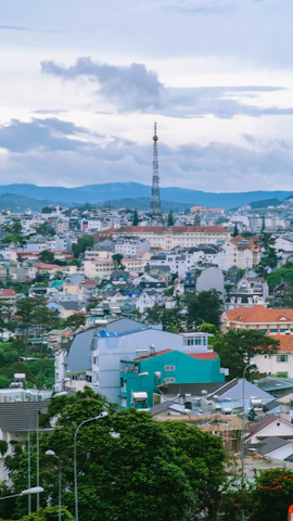 A vibrant cityscape with radio towers transmitting signals across Brazil.
