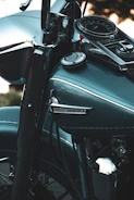 Close-up of a custom Harley-Davidson handlebar with intricate wiring