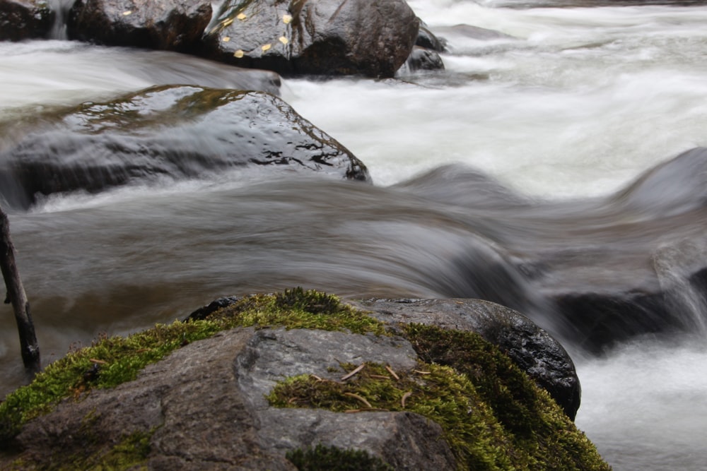 a close up of a river with rocks and water