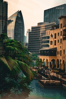 City skyline showing a blend of Gulf and European architecture symbolizing international business connections.