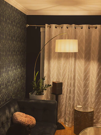 A stylish living room corner featuring ambient smart home décor.