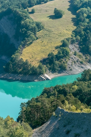 A serene landscape showcasing clean water and lush greenery, symbolizing environmental health.