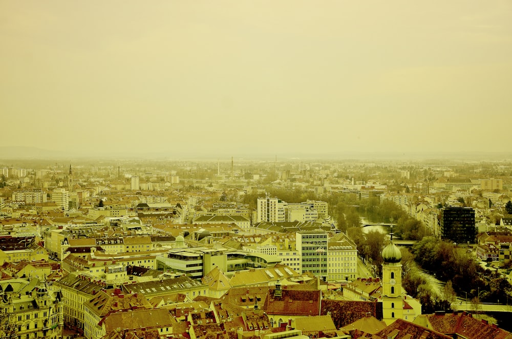 a view of a city from the top of a building