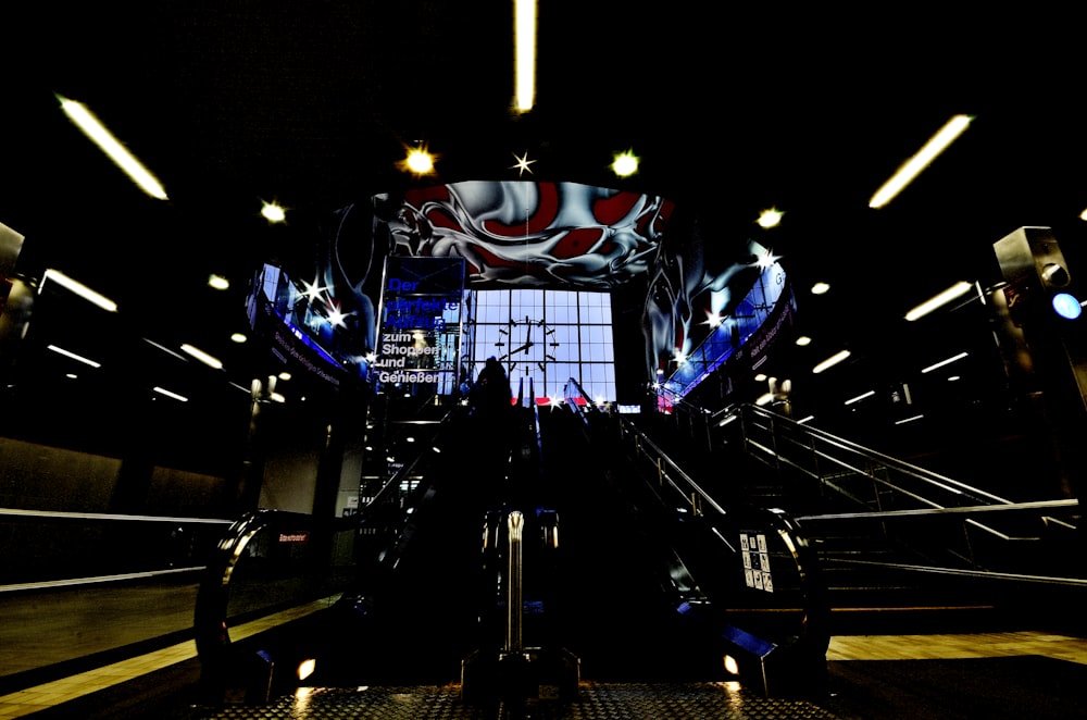 an escalator with an american flag on it