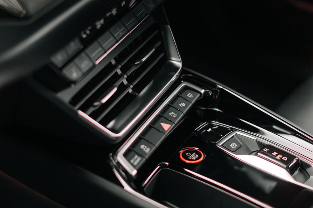 a close up of a radio in a car