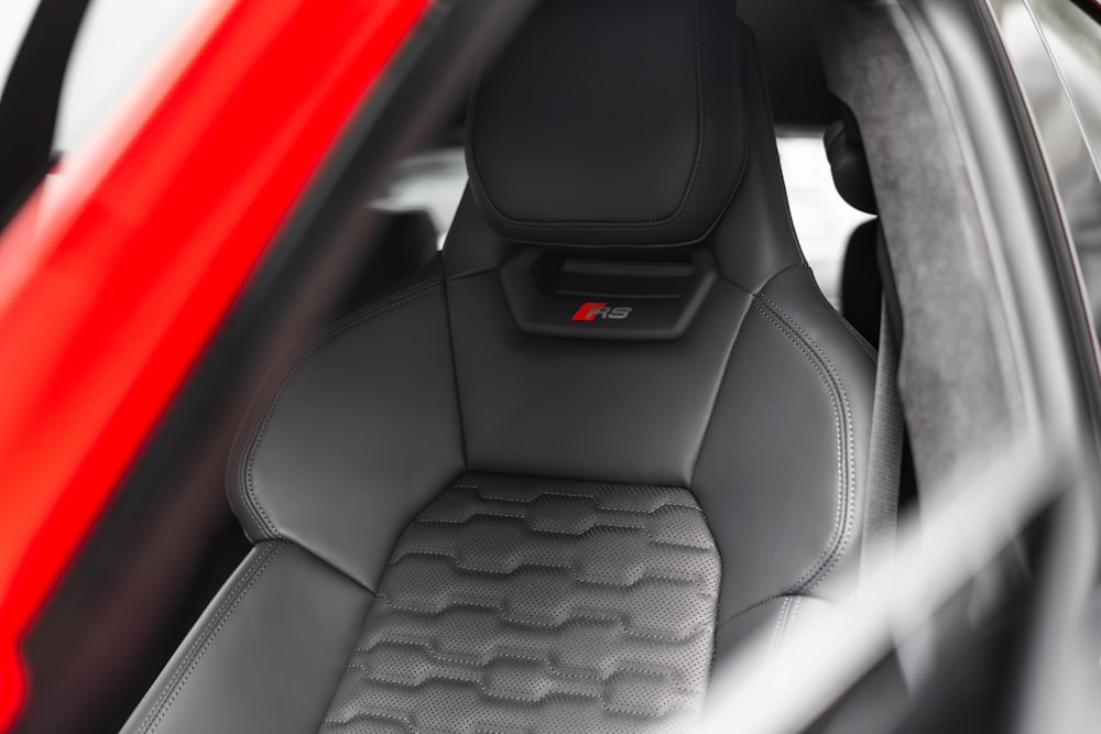 a close up of the front seats of a car