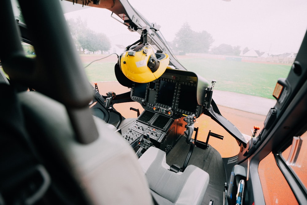 a view of the cockpit of a helicopter