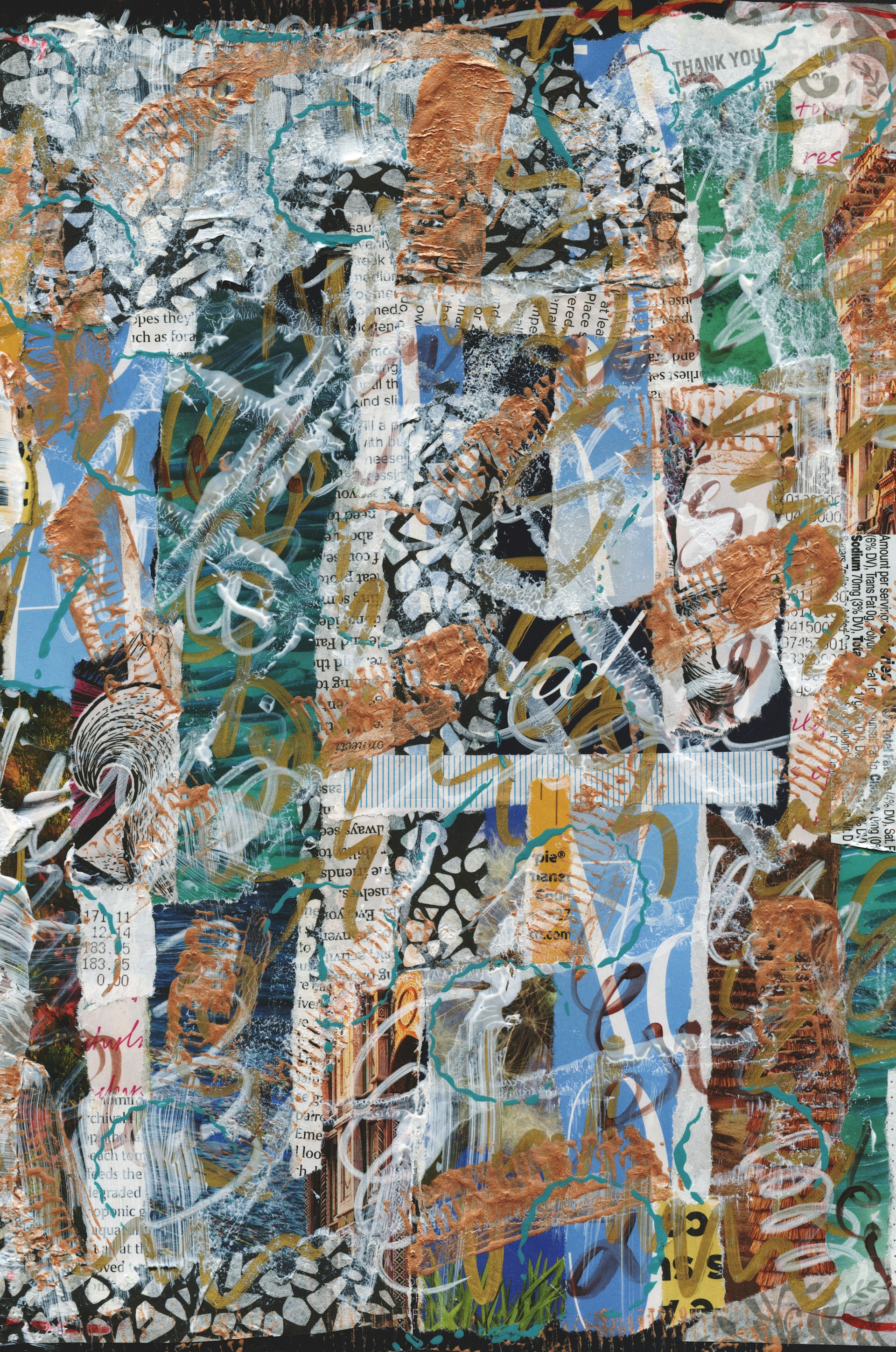 A mixed-media artwork combining text and abstract visuals, illustrating a fictional story brought to life by Madeira Desouza's creative vision.