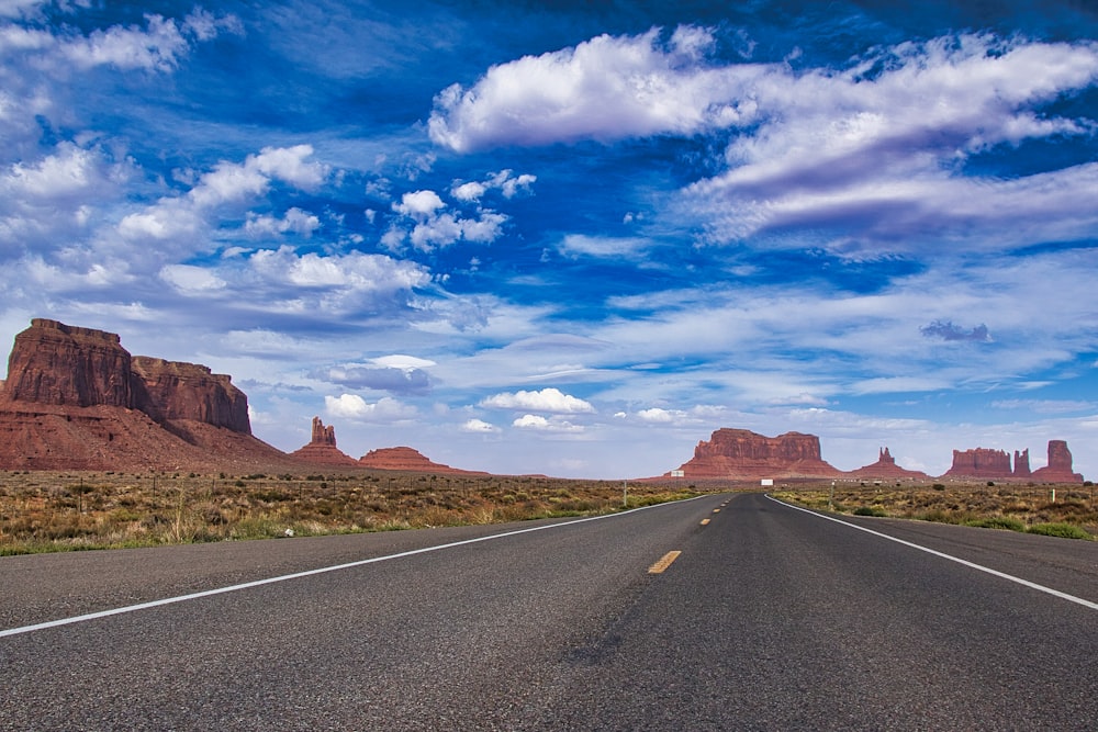 an empty road in the middle of the desert