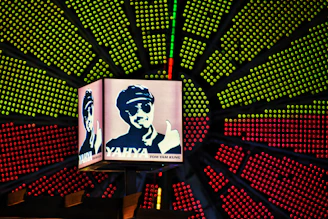 Close-up of vibrant LED menu display with colorful food images capturing attention.