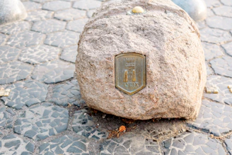 Close-up of a bronze commemorative plaque with intricate details.
