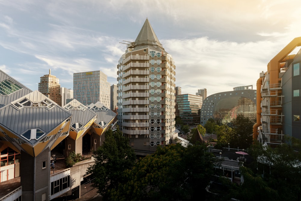 a view of a city with tall buildings