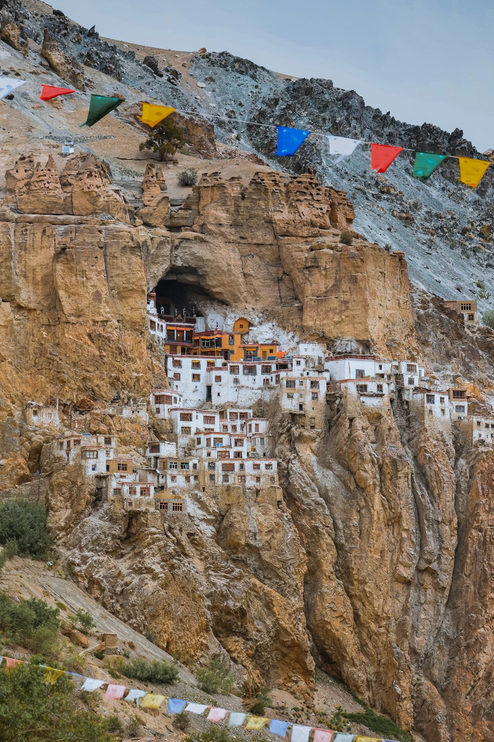 a mountain with a bunch of buildings on it