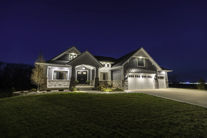 Custom home glowing at night
