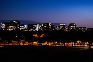 Evening cityscape of Elizabeth, New Jersey with soft lighting