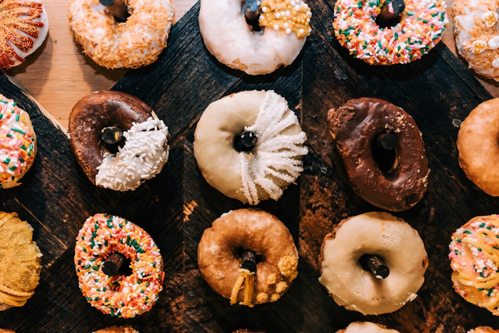 a bunch of doughnuts that are on a table