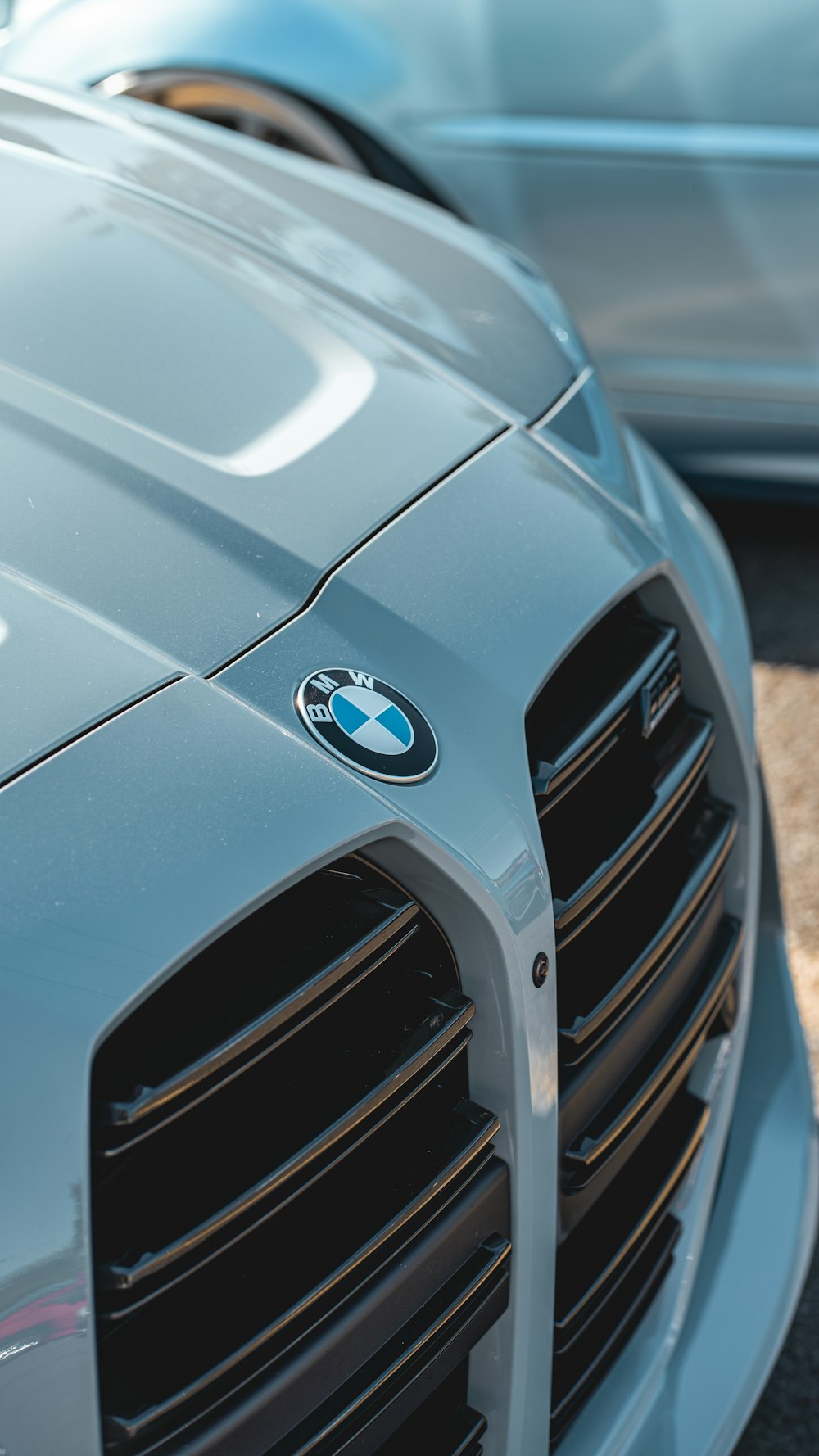 a close up of the front grille of a sports car