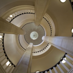 a view of a spiral staircase in a building