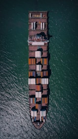 a large cargo ship in the middle of the ocean