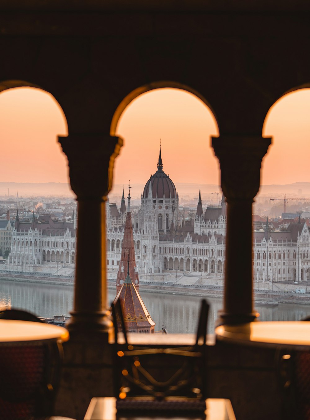 a view of a city from a restaurant