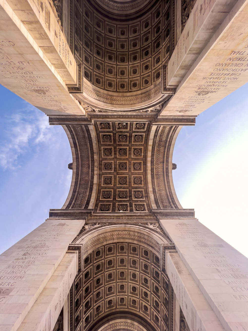 a view of the inside of a building from below