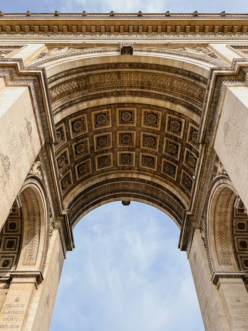 a view of the top of a stone arch