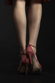a woman's legs in high heels on a black background