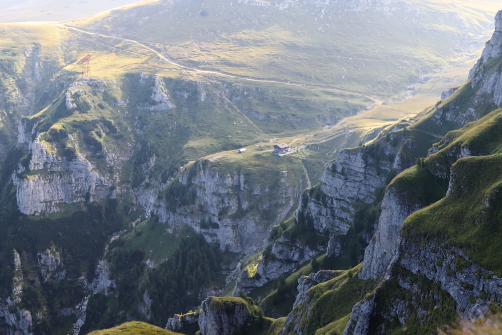 a view of a mountain with a road going through it