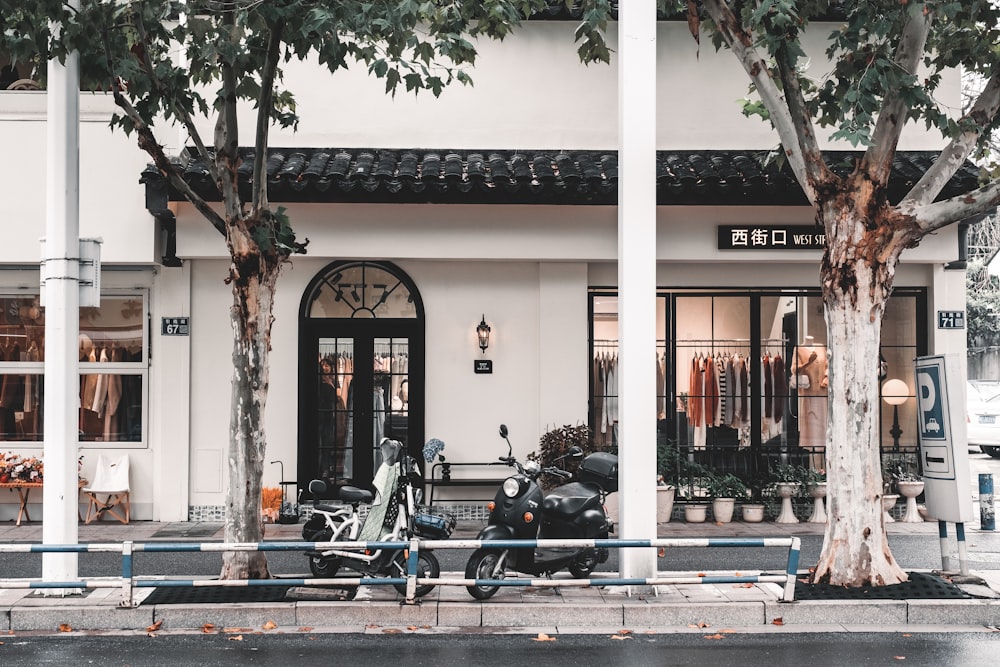 a motorcycle parked in front of a building