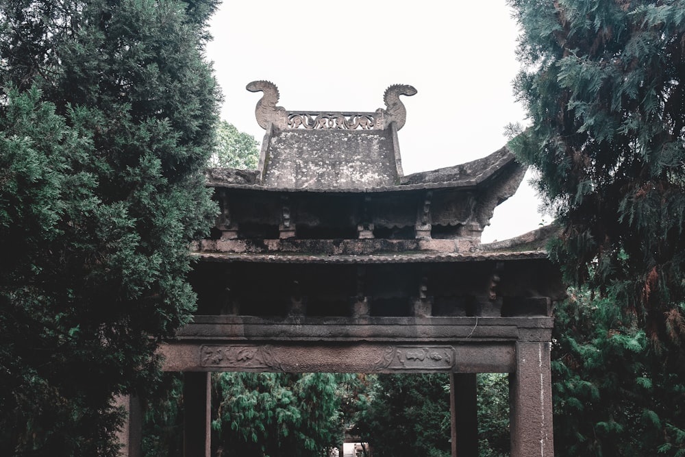 a gate in a park with trees surrounding it