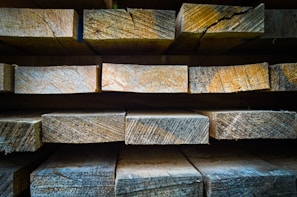 A close-up of high-quality wood planks ready for building.