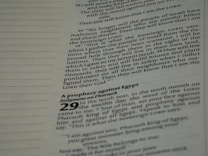 Printed text featuring scripture from a religious book, specifically focusing on prophecies and judgments. The text is organized in paragraphs with certain notable words in bold, and page numbers are visible.