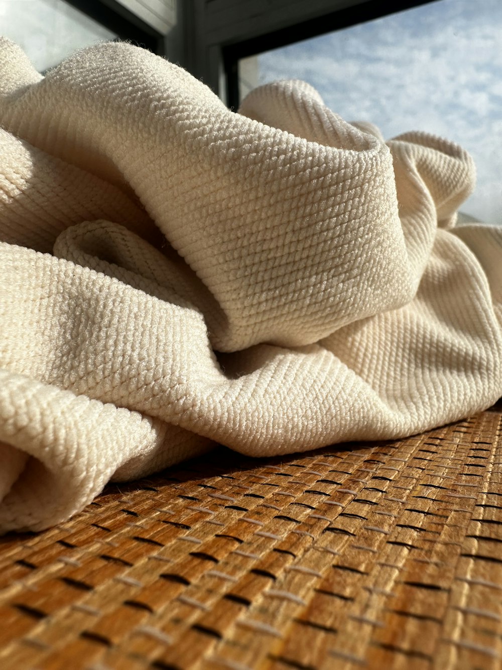 a close up of a blanket on a table