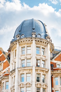 a large building with a blue dome on top of it