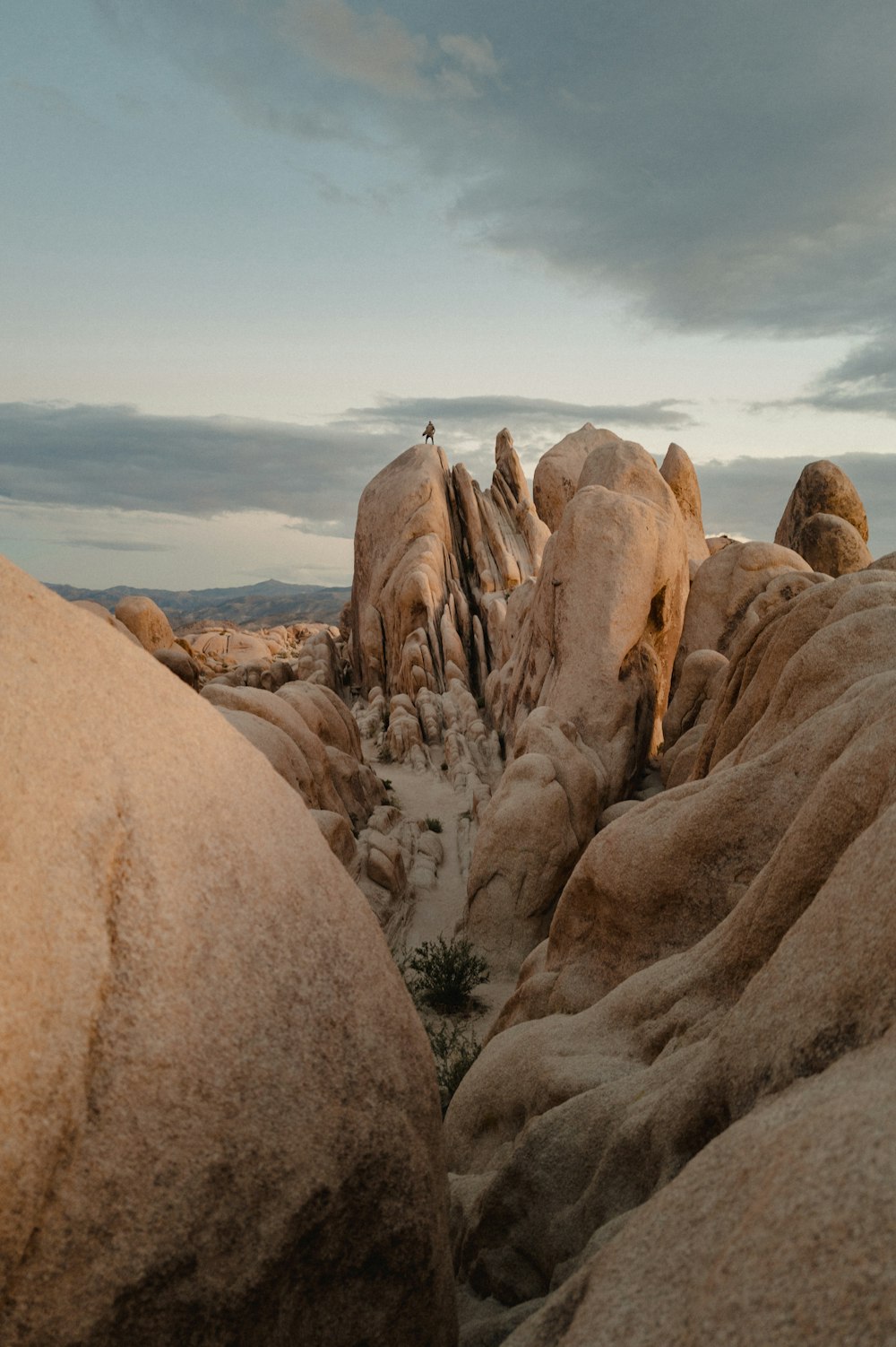 a person standing on top of a large rock formation