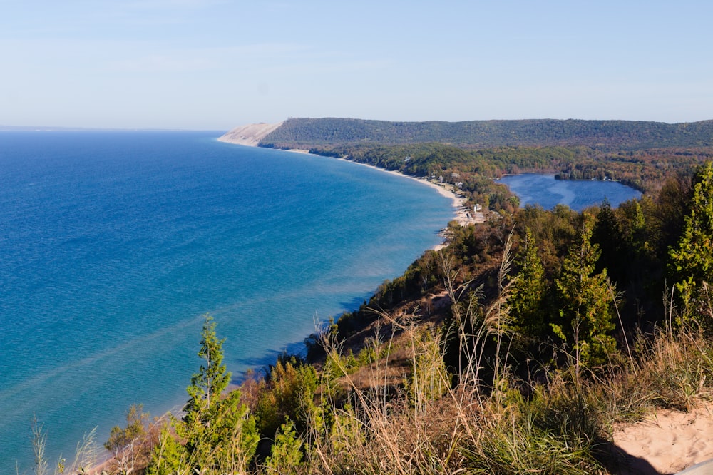 a view of the ocean from a hill