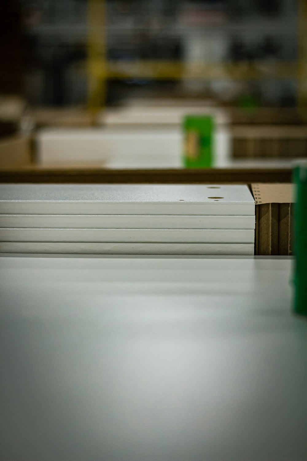 a close up of several boxes on a conveyor belt