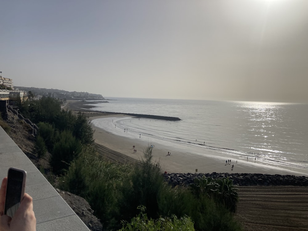 a person is taking a picture of the beach