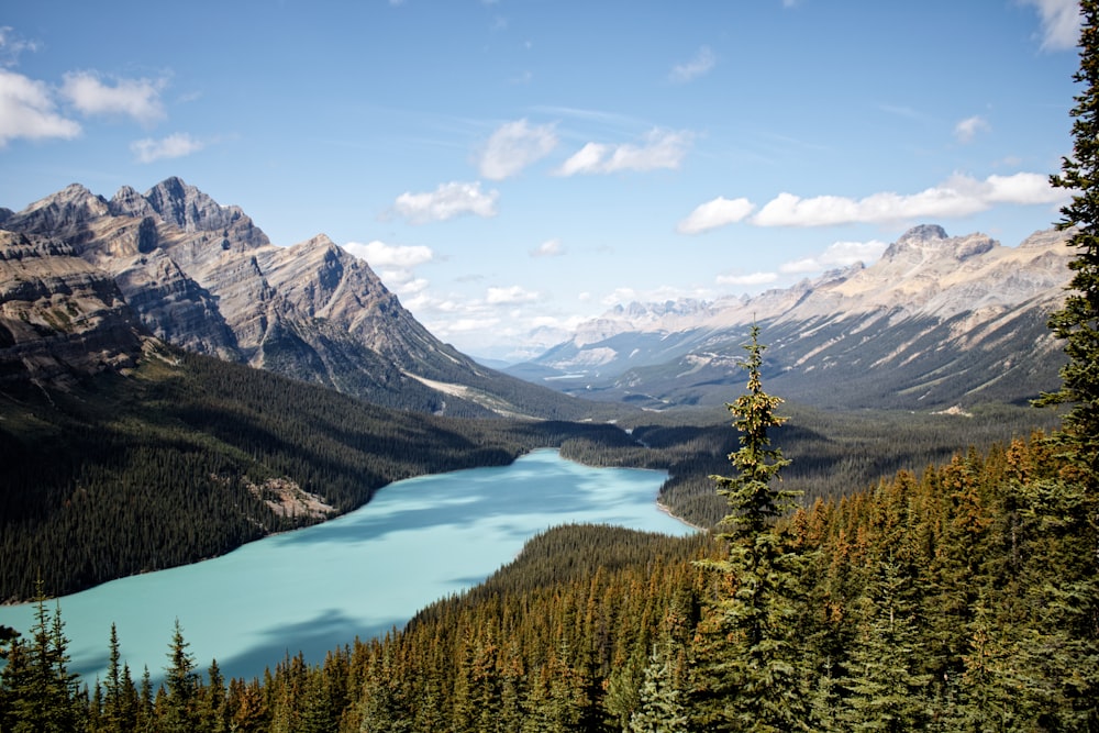 a view of a lake surrounded by mountains